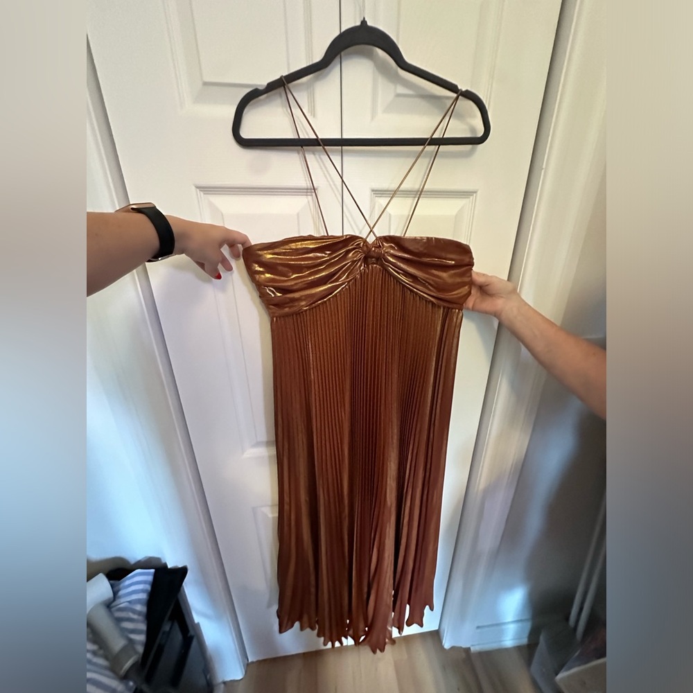 Copper empire pleated dress. Anthropologie, worn once (Size L)